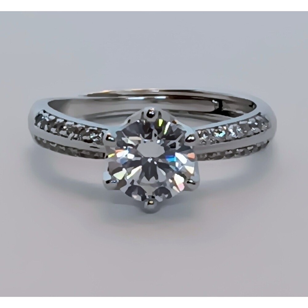 Silver Tone CZ Solitaire Adjustable Rhodium over Stainless Steel fits Sizes 6-8